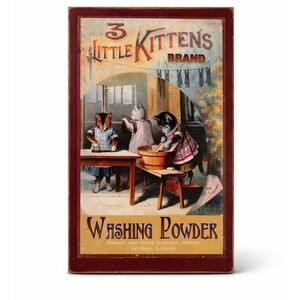 3 Little Kittens Brand Washing Powder Vintage Style Wood Plaque Laundry Decor